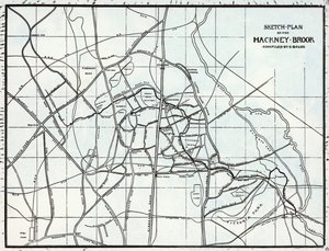 Skizzenplan des Hackney Brook, erstellt von E. Bolus von English School