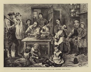 Skizzen aus dem Leben in den landwirtschaftlichen Bezirken, das Heim des Arbeiters, Abend (Stich) von English School