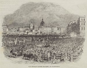 Smithfield Viehmarkt zu Weihnachten (Gravur) von English School