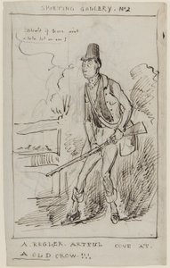 Sportgalerie Nr. 2, Ein Regler, Artful Cove bei einem Old Crow, ca. 1825 (Feder und Tinte auf Papier)
