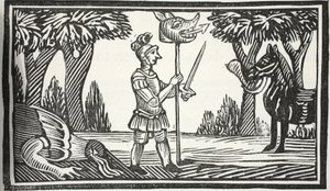St. Georg mit dem Drachenkopf, Illustration aus Chap-books des achtzehnten Jahrhunderts von John Ashton, veröffentlicht 1882 von English School