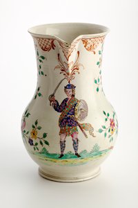Staffordshire Krug mit Figur im Hochlandkostüm dekoriert, 1755 von English School