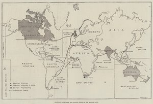 Stationen, Werften und Kohlehafen der britischen Marine (Gravur) von English School
