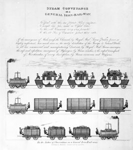 Dampftransport auf einer allgemeinen Eisenbahn, 1825 (Gravur) von English School