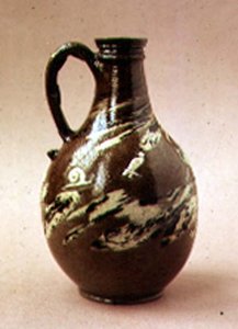 Steingutflasche mit marmorierter Dekoration von J. Dwight, Fulham Pottery, spätes 17. Jahrhundert