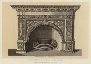 Ofen, entworfen und hergestellt von Messrs Carr und Robertson Sheffield (Lithografie) von English School