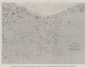 Straßenplan der britischen, französischen und teilweise amerikanischen Konzessionen in Shanghai von English School