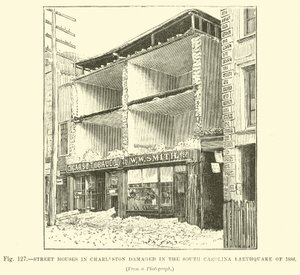 Straßenhäuser in Charleston, beschädigt im Erdbeben von South Carolina 1886 von English School