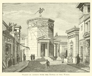 Straße in Athen mit dem Turm der Winde von English School