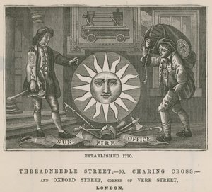 Sun Fire Office, Threadneedle Street, 60 Charing Cross und Oxford Street, London von English School