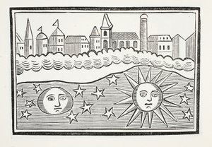 Sonne, Mond, Sterne und Erde vertauscht, Illustration aus Chap-books des achtzehnten Jahrhunderts von John Ashton, veröffentlicht 1882 von English School