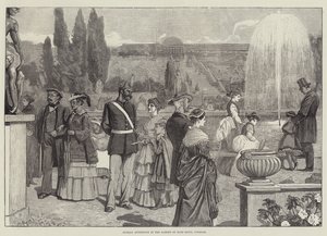 Sonntagnachmittag im Garten von Sanssouci, Potsdam (Gravur)
