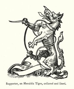 Unterstützer, ein heraldischer Tiger, mit Halsband und Leine (Gravur)