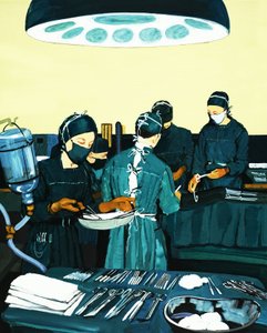 Chirurgen und Krankenschwestern im Operationssaal von English School