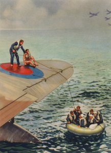 Überlebende eines abgestürzten britischen Flugzeugs in einem Gummiboot, Zweiter Weltkrieg