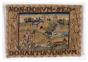 Wandteppichpanel, das eine Jagdszene darstellt, möglicherweise hergestellt in Sheldon, England, ca. 1600-25