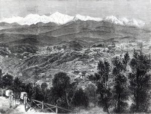 Teekultivierung in Britisch-Indien - Blick auf Darjeeling von Süden, 1876 von English School