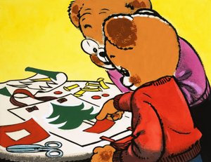Teddybären machen Weihnachtsdekorationen