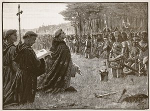 Dankgebet der englischen Armee nach der Schlacht von Agincourt, 25. Oktober 1415, Illustration aus Cassells Illustrierter Geschichte Englands von English School