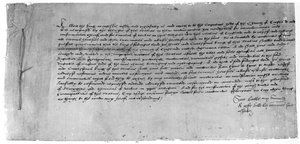 Der Act of Supremacy, der Heinrich VIII. als Oberhaupt der Kirche von England anerkennt, 1534 von English School