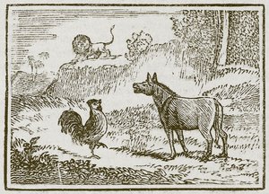 Der Esel, der Löwe und der Hahn (Gravur) von English School