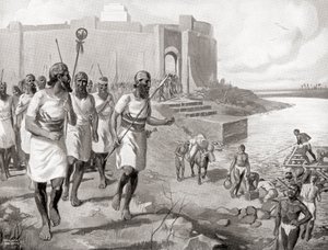 Die assyrische Armee verlässt die Stadt Assur, um sich den westlichen Semiten zu widersetzen, aus Hutchinsons Geschichte der Nationen, veröffentlicht 1915 von English School