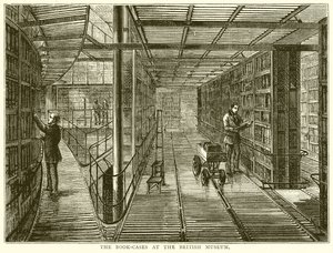 Die Bücherregale im British Museum von English School