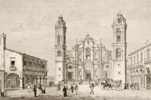 Die Kathedrale in Havanna, Kuba (Lithografie) von English School