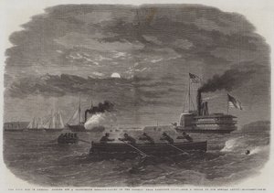 Der Bürgerkrieg in Amerika, Abschneiden einer konföderierten Depesche-Galerie am Potomac in der Nähe von Freestone Point (Stich)