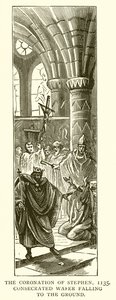 Die Krönung von Stephan, 1135. Geweihte Hostie fällt zu Boden