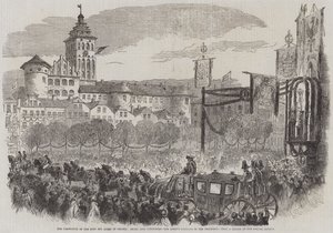Die Krönung des Königs und der Königin von Preußen, Einzug in Königsberg, die Kutsche der Königin in der Prozession (Stich)
