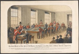 Das Kriegsgericht von Leutnant Perry des 46. Regiments Ihrer Majestät im Speisesaal der Windsor-Kaserne, August 1854 von English School