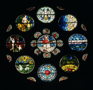 Das Schöpfungsfenster, entworfen von Philip Webb, William Morris und Edward Burne-Jones, 1861