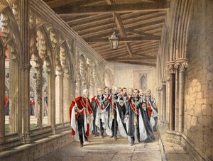 Der Deans Cloister, Windsor, 10. März 1863, aus Ein Gedenkbuch zur Hochzeit von Edward VII. und Alexandra von Dänemark, veröffentlicht 1864 von English School