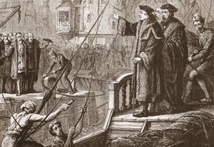 Die Abreise von Erasmus aus Basel, Illustration aus The History of Protestantism von James Aitken Wylie, veröffentlicht 1878 von English School