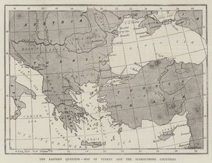 Die orientalische Frage, Karte der Türkei und der umliegenden Länder (Gravur) von English School