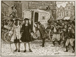 Der englische Gesandte wird in den Straßen von Utrecht beleidigt, 1712, Illustration aus Cassells Illustrierter Geschichte Englands von English School