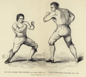 Der Kampf zwischen Tom Johnson und Isaac Perrins, in Banbury, Oxfordshire, 22. November 1789, nach einem Stich veröffentlicht 1790