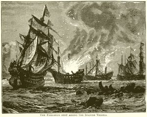 Das Brandschiff unter den spanischen Schiffen von English School