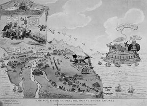Der Fuchs und die Gans, Karikatur von Napoleon (1769-1861) bei der Flucht von Elba, 1815
