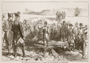 Die französischen Kommissare kommen, um über die Kapitulation von Pondicherry zu verhandeln, Illustration aus Cassells Illustrierter Geschichte Indiens von James Grant, veröffentlicht 1879 von English School
