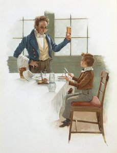 Der freundliche Kellner, Illustration zu David Copperfield (1850) von Charles Dickens (1812-70) von English School