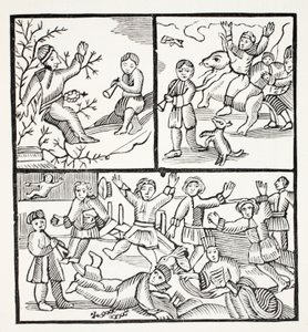 Der Mönch und der Junge, Illustration aus Chap-books des achtzehnten Jahrhunderts von John Ashton, veröffentlicht 1882 von English School