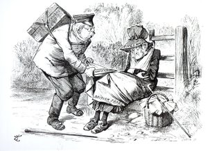 Der deutsche Handelsreisende stiehlt Marktanteile vom britischen Handel, Karikatur aus Punch, The London Charivari, 5. September 1896 von English School