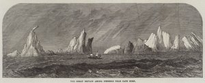 Die Great Britain unter Eisbergen nahe Kap Hoorn (Stich) von English School
