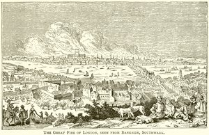 Der Große Brand von London, gesehen von Bankside, Southwark