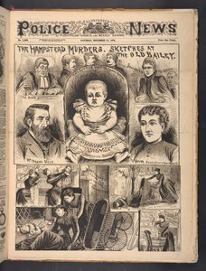 Die Hampstead-Morde, Skizzen am Old Bailey, aus The Illustrated Police News, Samstag, 13. Dezember 1890 von English School