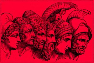 Die Helden des Trojanischen Krieges: Paris, Diomedes, Odysseus, Nestor, Achilles, Agamemnon, Illustration aus Die illustrierte Geschichte der Welt, veröffentlicht um 1880