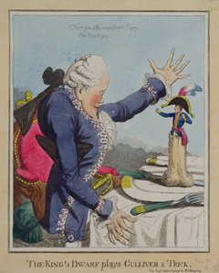 Der Königszwerg spielt Gulliver einen Streich von Williams, veröffentlicht am 18. Oktober 1803 (Gravur) von English School