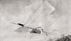 Die Langley Aerodrome Flugmaschine im Flug im 19. Jahrhundert. Aus The Strand Magazine, veröffentlicht 1897. von English School